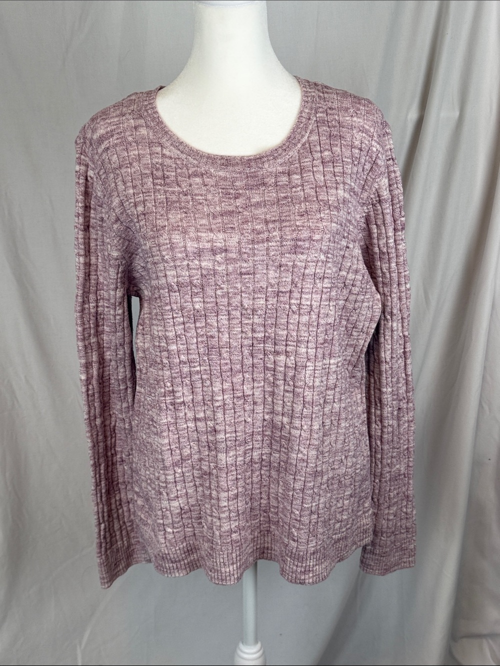 Women's Croft & Barrow Pink and White Ribbed Knit Sweater Size Large